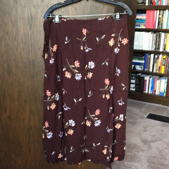 Vintage A-line brown flowered skirt size 14 - Picture 4 of 7